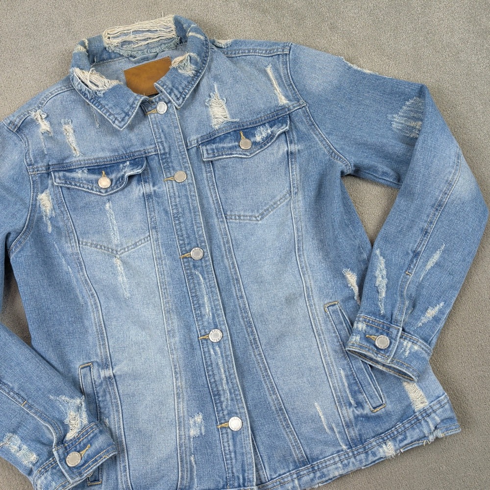 BBJ Los Angeles Size M Womens Distressed Denim Jacket The Future Is Ours Rainbow